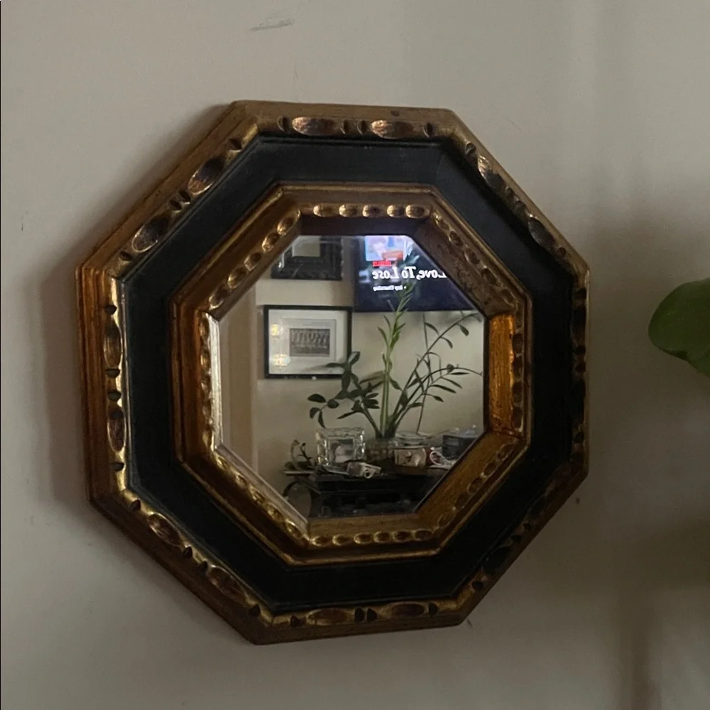 Elegant Black and Gold Octagonal Wall Mirror